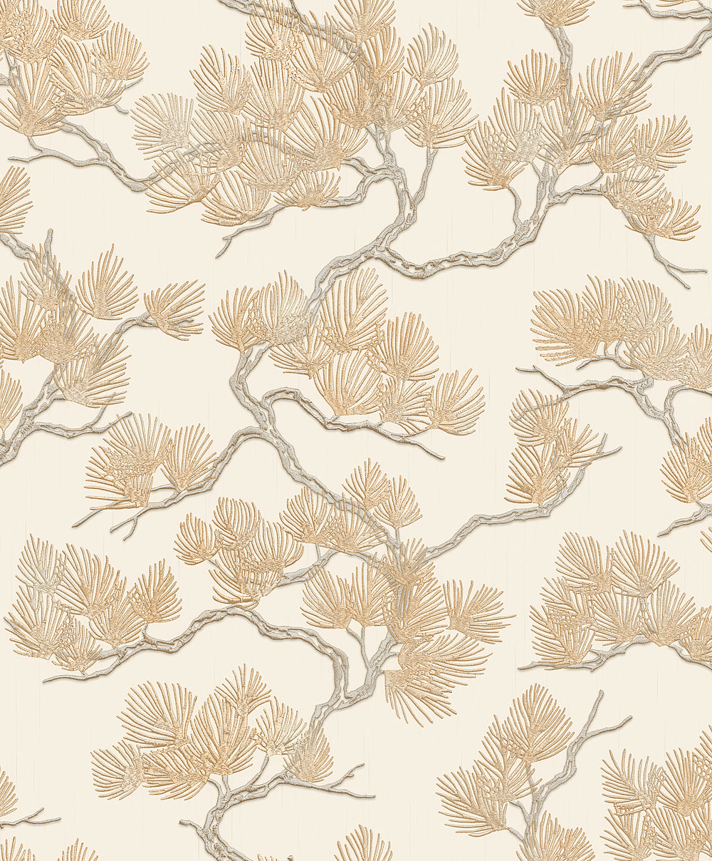 VEER DECOR Embroidered Pine Tree Gold Wallpaper Nature Traditional Gold Wallpaper - 8387-AF2