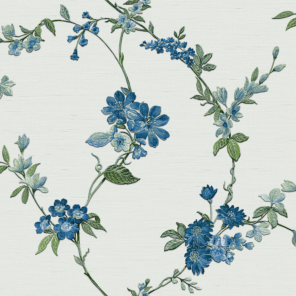 VEER DECOR Flower Trail Tapestry Blue Wallpaper Floral Traditional, Transitional Blue Wallpaper - 8387-AI2