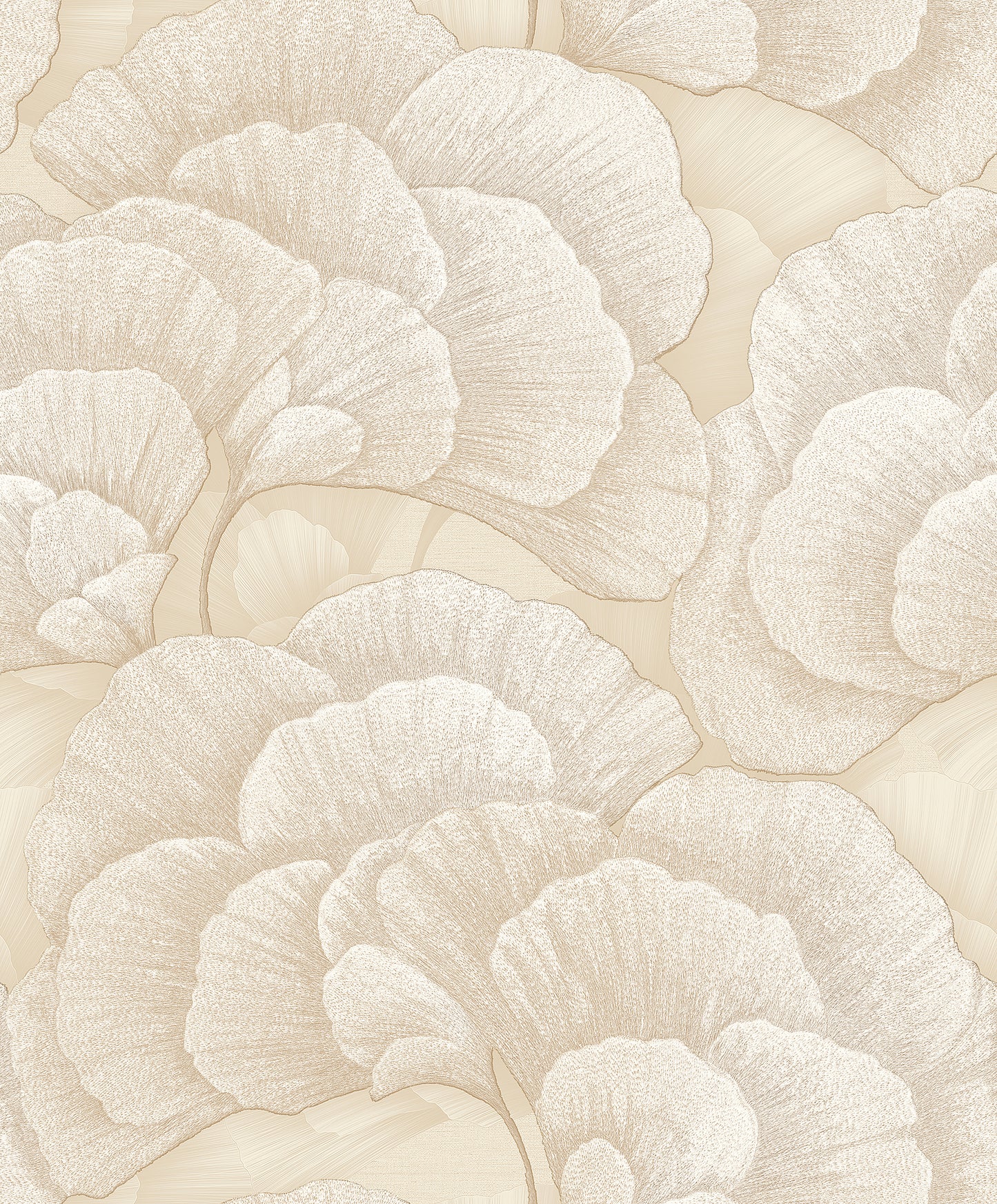 VEER DECOR Embroidered Ginkgo Beige Wallpaper Nature Traditional, Transitional Beige Wallpaper - 8388-AA2