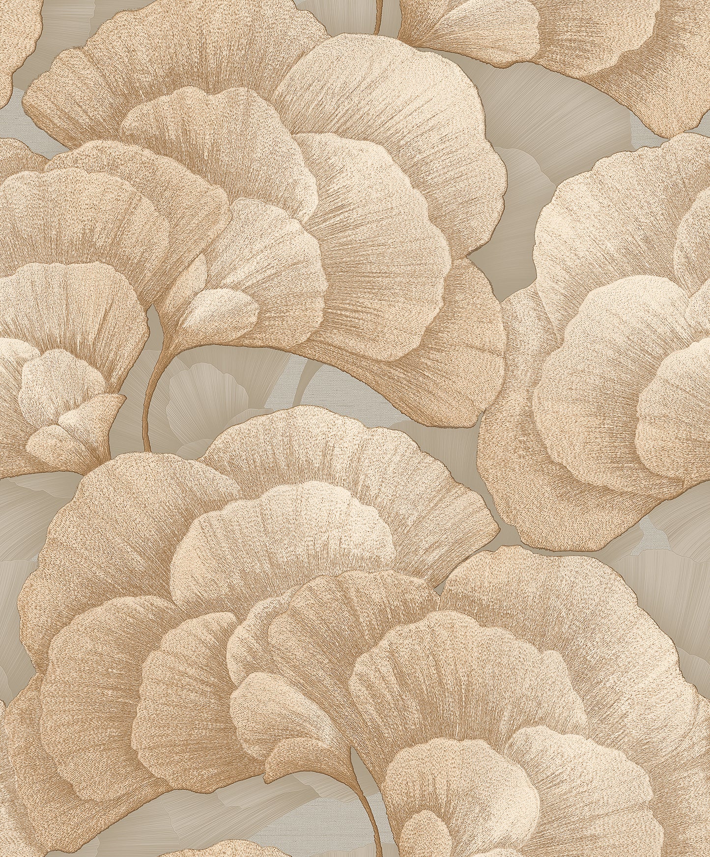 VEER DECOR Embroidered Ginkgo Taupe Wallpaper Nature Traditional, Transitional Taupe Wallpaper - 8388-AA4
