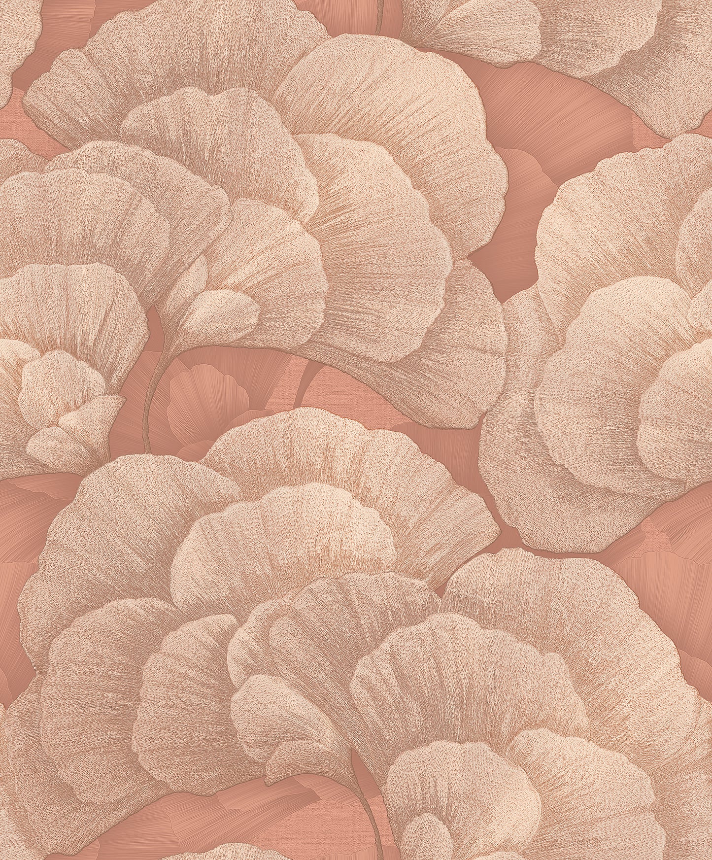 VEER DECOR Embroidered Ginkgo Coral Wallpaper Nature Traditional, Transitional Coral Wallpaper - 8388-AA6