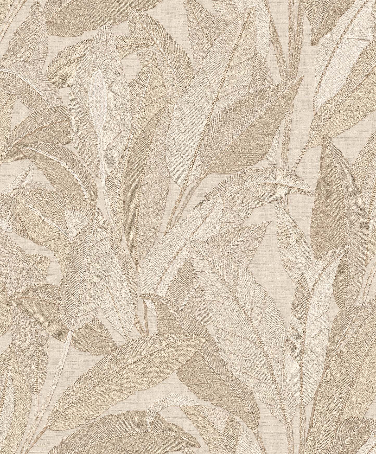 VEER DECOR Embroidered Tropical Foliage Beige Wallpaper Tropical Traditional, Transitional Beige Wallpaper - 8388-AE2