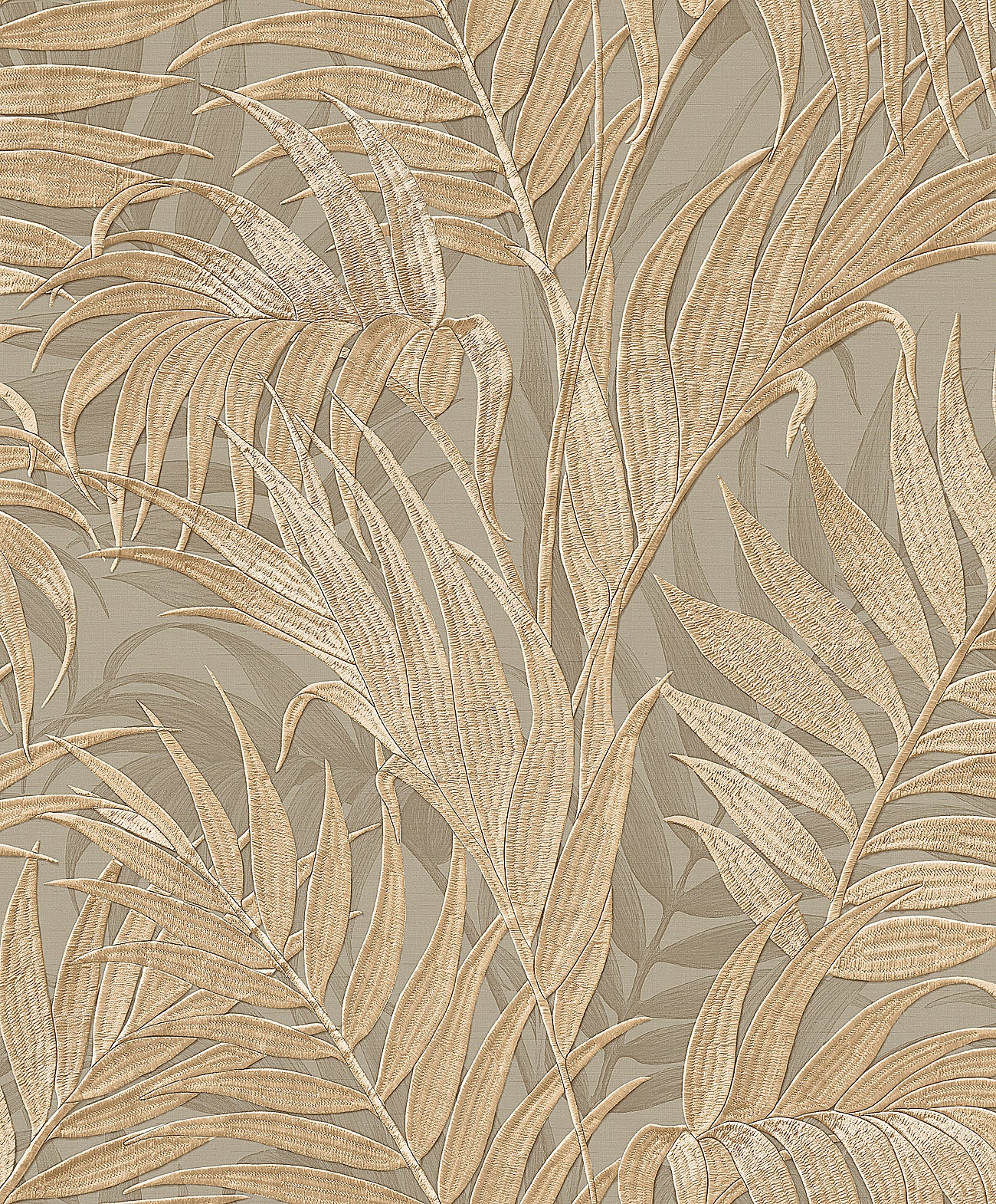 VEER DECOR Embroidered Palm Gold Wallpaper Tropical Tropical, Transitional, Traditional Gold Wallpaper - 8389-AA5