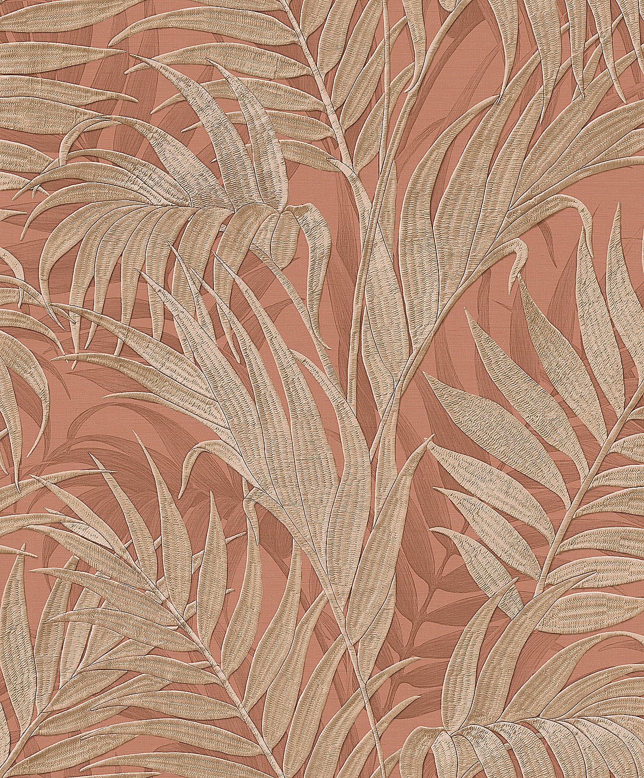 VEER DECOR Embroidered Palm Coral Wallpaper Tropical Tropical, Transitional, Traditional Coral Wallpaper - 8389-AA6