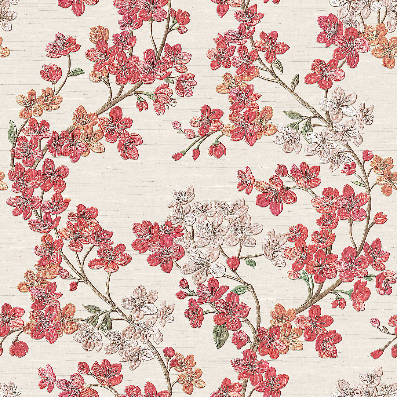 VEER DECOR Embroidered Cherry Bloom Pink Wallpaper Floral Traditional, Asian, Transitional Pink Wallpaper - 8389-AB3
