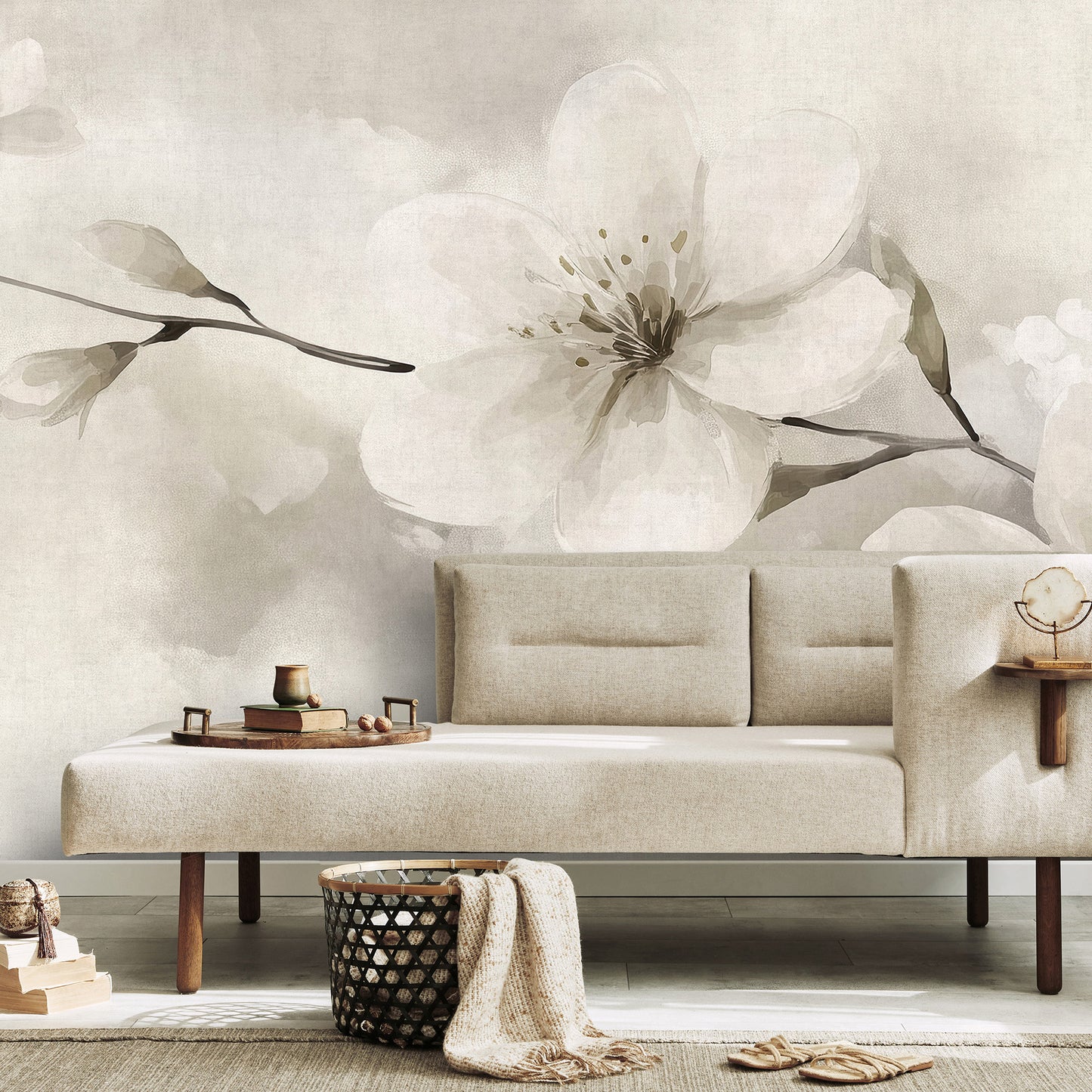 VEER DECOR First Light Taupe Wall Mural Floral Transitional Taupe Wallpaper - 8412-VRAED-AD