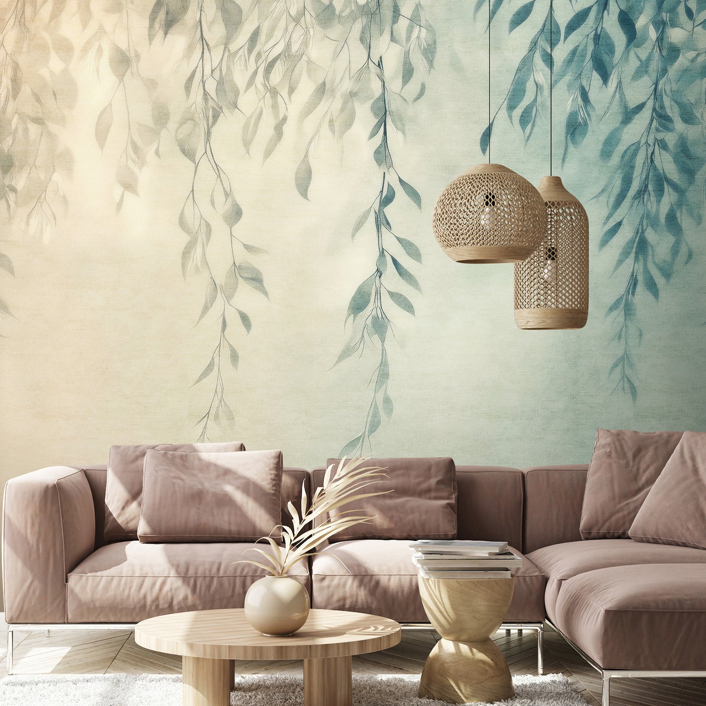 VEER DECOR Silent Leaves Teal Wall Mural Nature Transitional Teal Wallpaper - 8412-VRAED-AF
