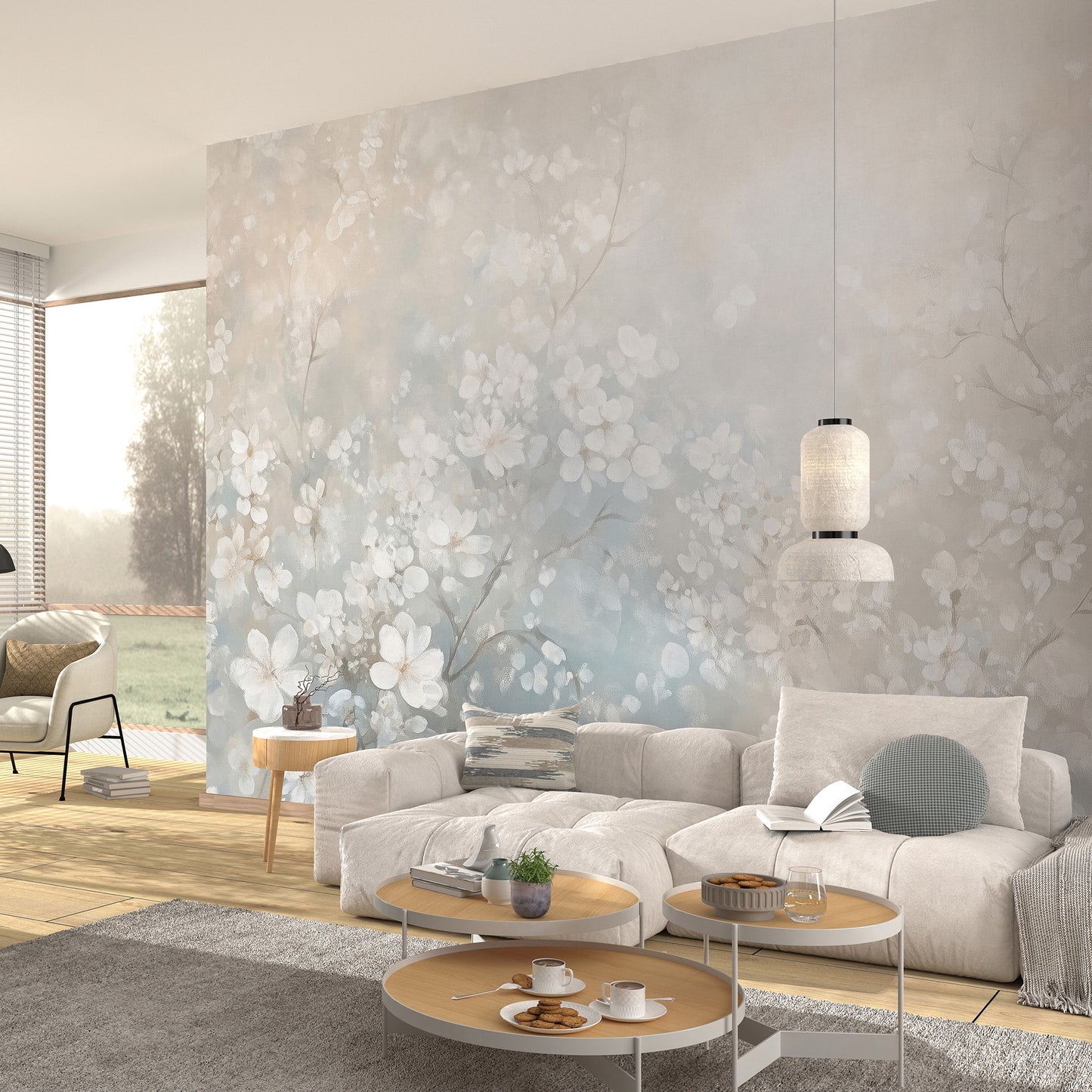 VEER DECOR Bloom Ballet Beige Wall Mural Floral Transitional Beige Wallpaper - 8412-VRAED-AI