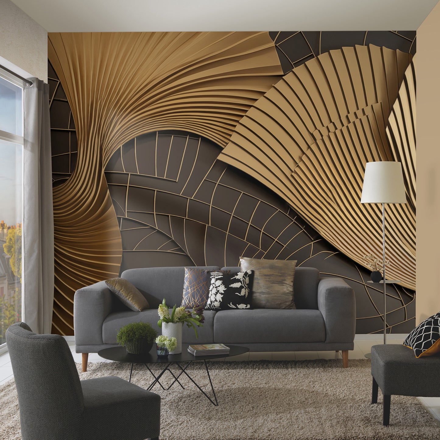 VEER DECOR Luness Gold Wall Mural Abstract Transitional Gold Wallpaper - 8412-VRAED-AQ
