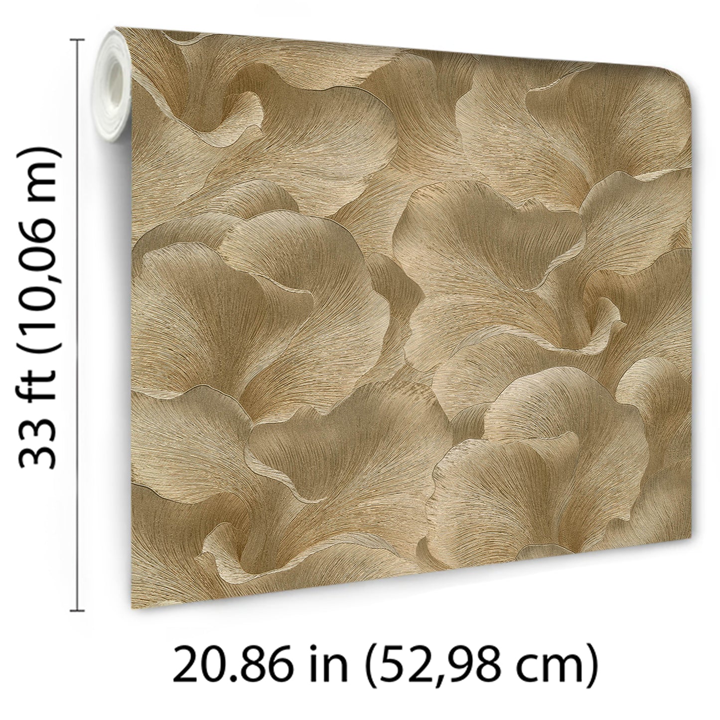 Beige and gold abstract floral pattern on stretched canvas wall art; textured, modern decorative piece.