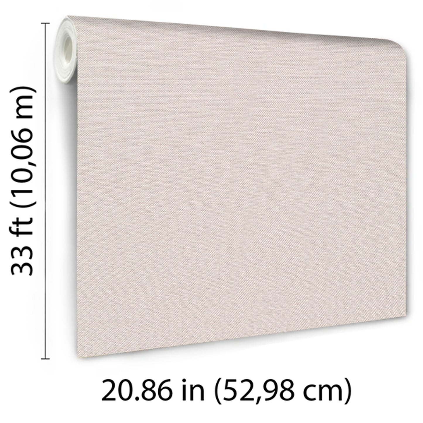 Pink wallpaper with a jute texture, rectangular swatch; 52.98 cm wide by 10 m long.