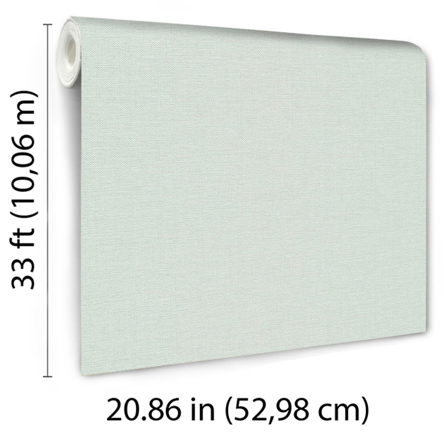 Teal textured wallpaper roll with a subtle woven fabric finish; 52.98 cm wide by 10.06 m long.