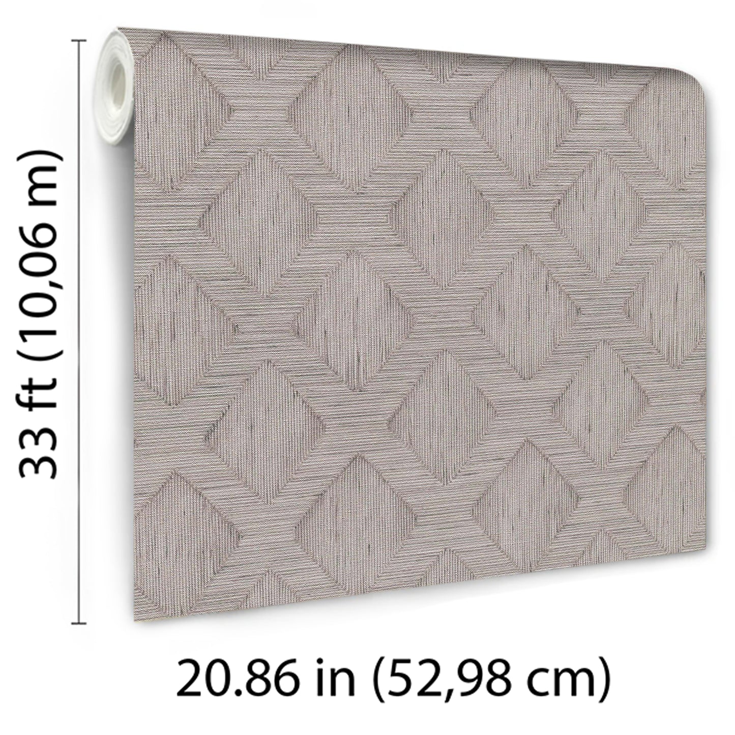 Beige textured wallpaper with geometric star motif; roll 10.06 m long & 52.98 cm wide.