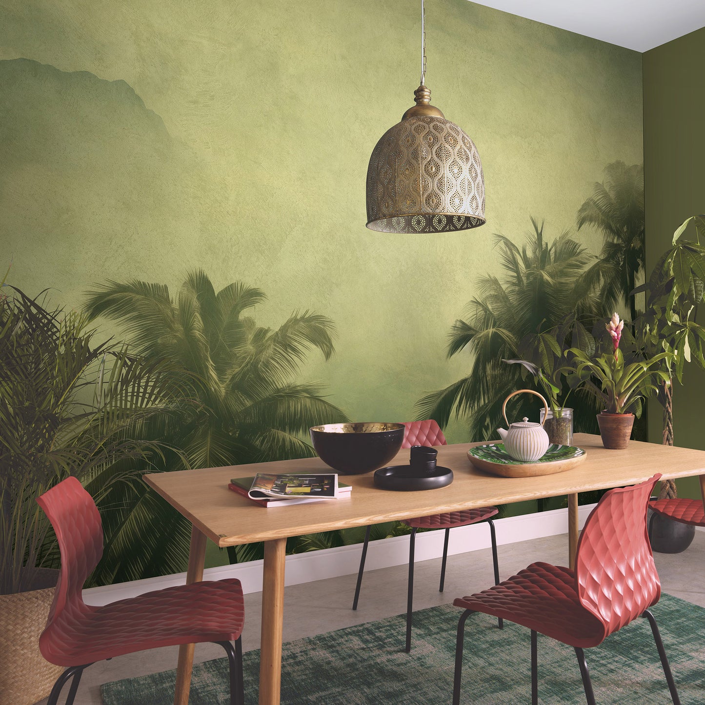 VEER DECOR Coco Island Green Wall Mural Tropical Transitional green Wallpaper - 8416-VRZM-AL-1