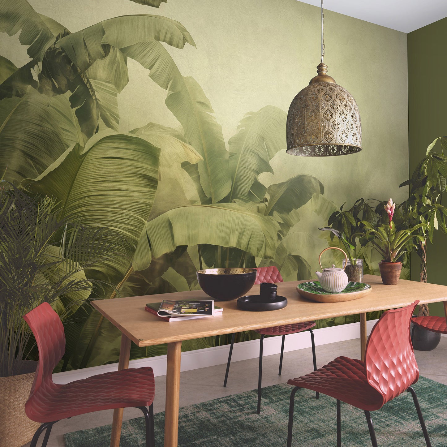 VEER DECOR Jungle Veil Green Wall Mural Tropical Transitional green Wallpaper - 8416-VRZM-AM-1