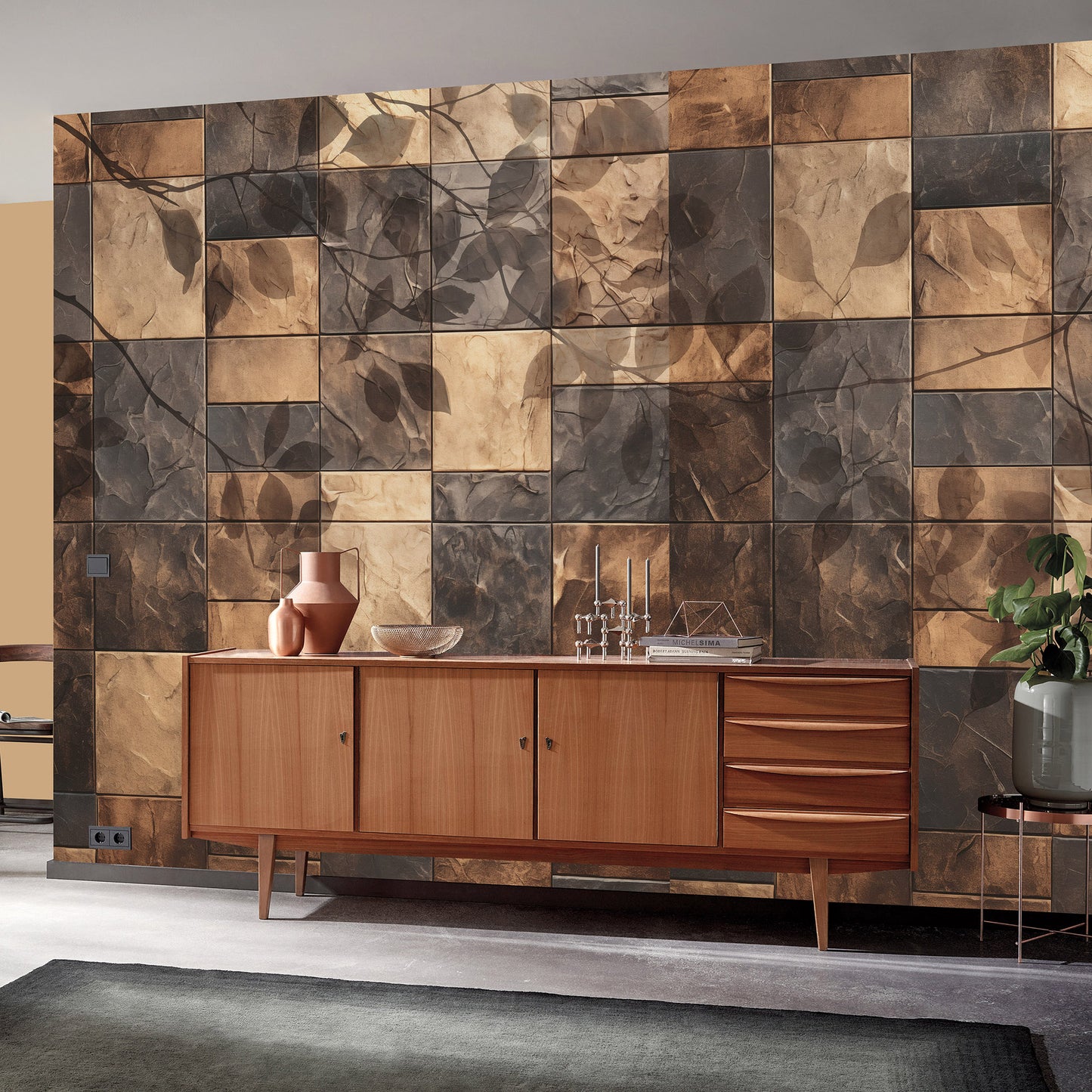 VEER DECOR Canopy Mosaic Gold Wall Mural Tropical Transitional gold Wallpaper - 8416-VRZM-AN