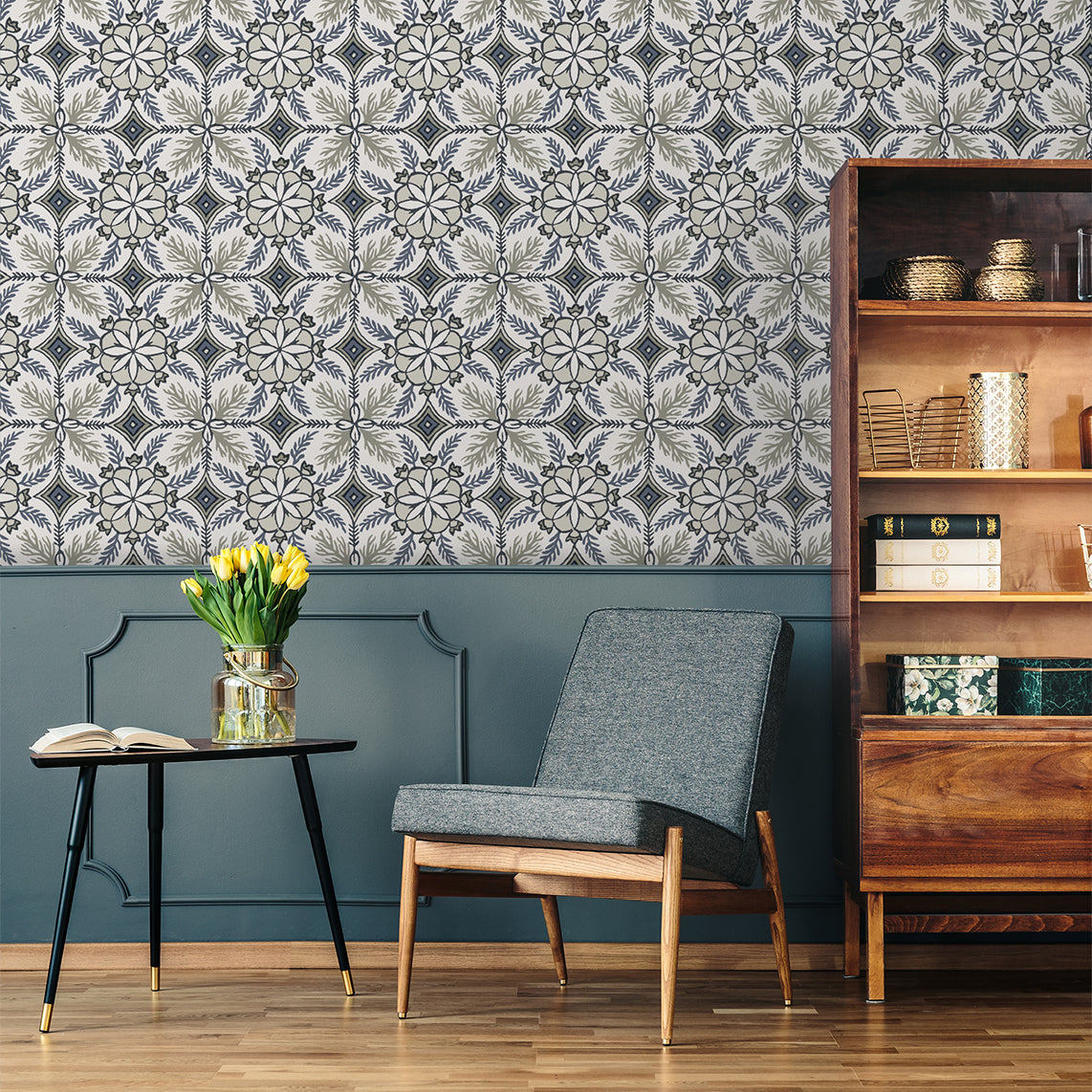 VEER DECOR Morocco Blue Wallpaper Medallion Traditional, Mediterranean Blue Wallpaper - 8421-ANT-AE3