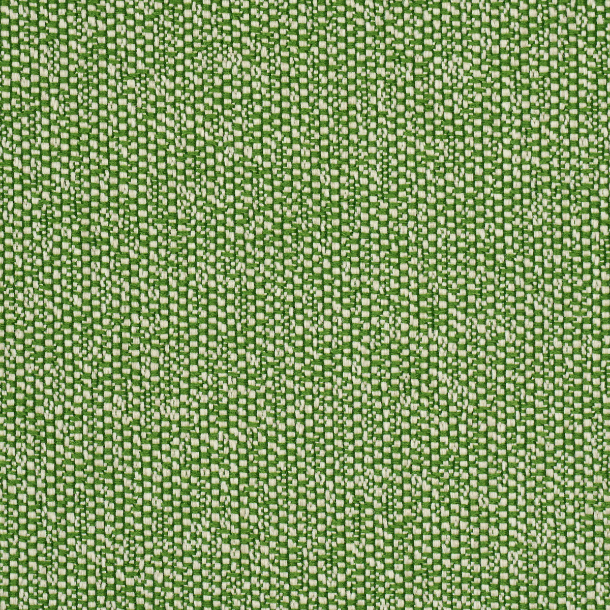 Green tweed-like fabric with white flecks woven into a subtle grid pattern.