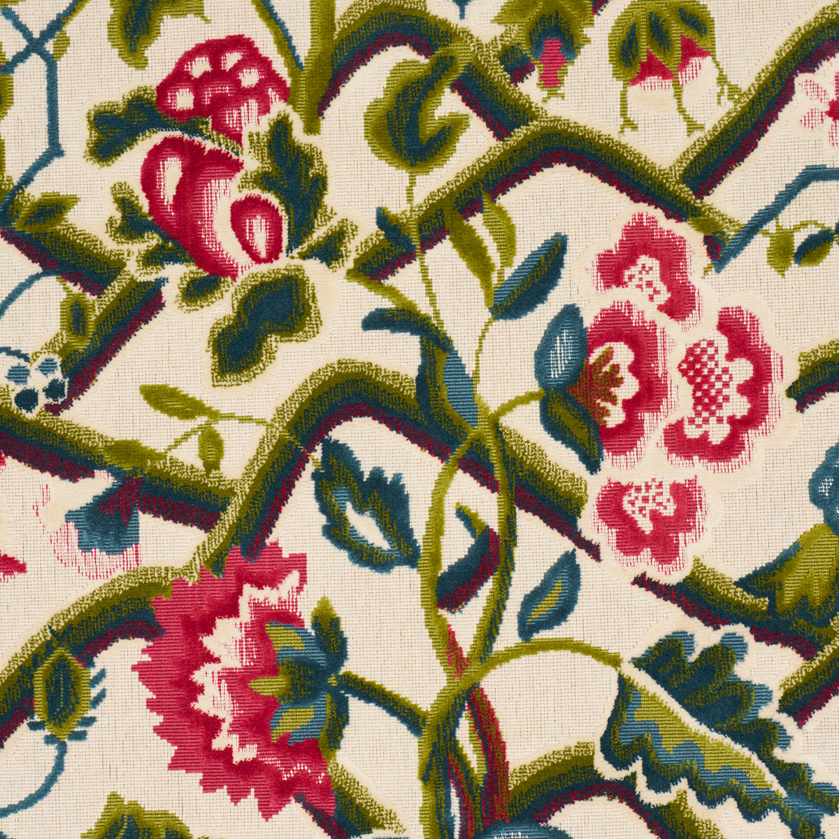 SCHUMACHER CUT & PATTERNED VELVETS JACOBEAN GARDEN VELVET WOVEN WOVEN MULBERRY , LEAF - 84820