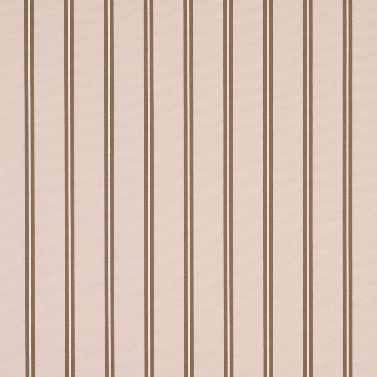Beige wallpaper with tall vertical double brown stripes in a retro striped pattern.