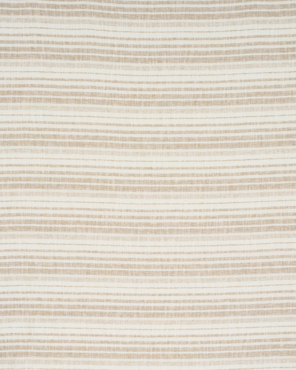 Beige striped linen-like fabric with cream background and light tan horizontal bands; neutral home decor textile.