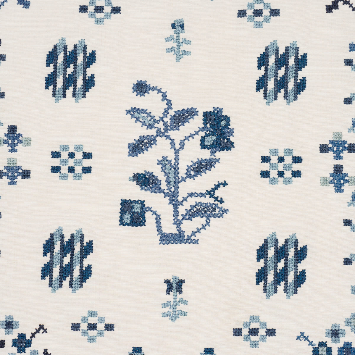 SCHUMACHER PRAIRIE FAIRVIEW CROSS STITCH EMBROIDERY WOVEN WOVEN INDIGO - 85981