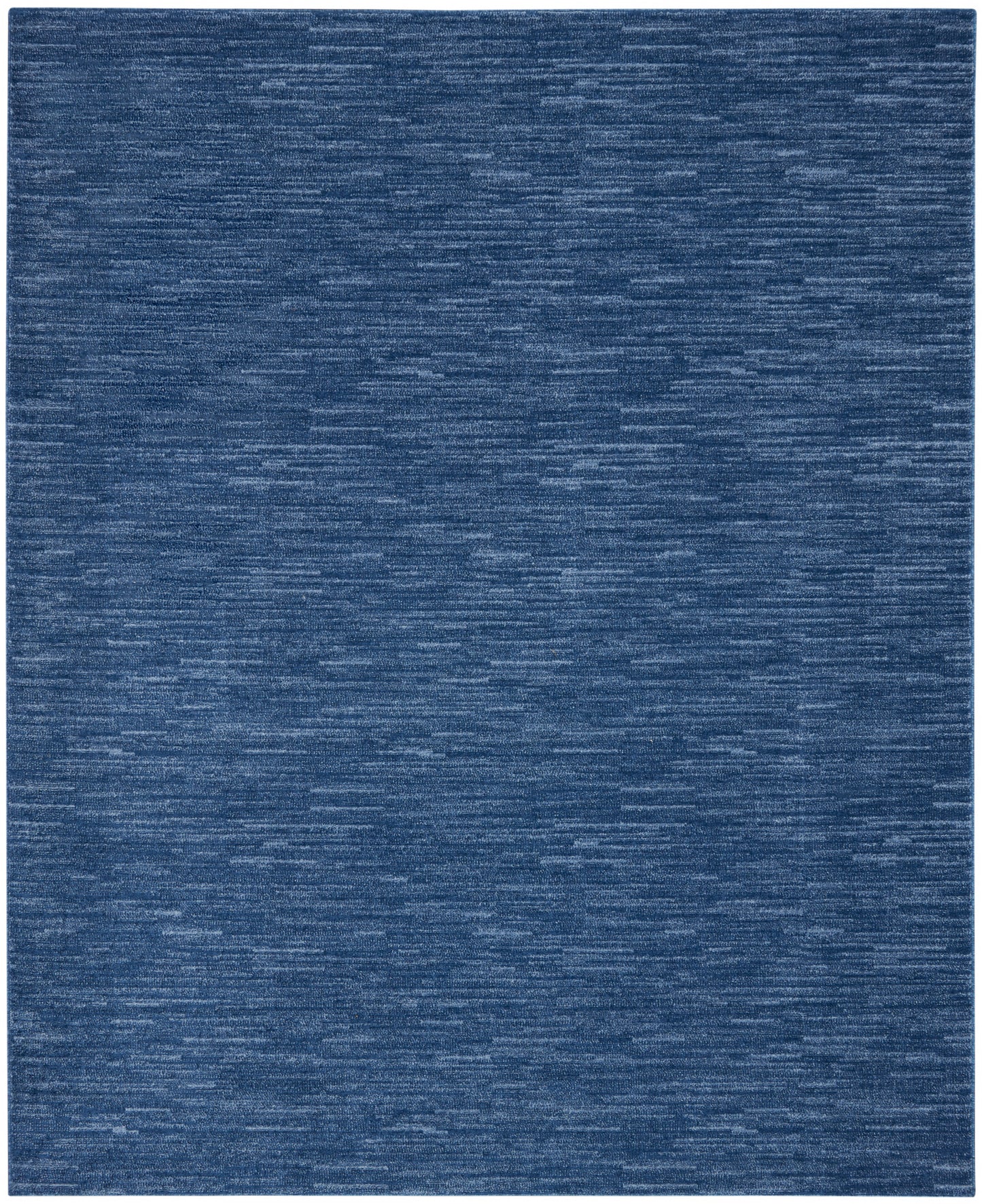 Blue textured rectangular rug with a heathered surface and subtle horizontal streaks.