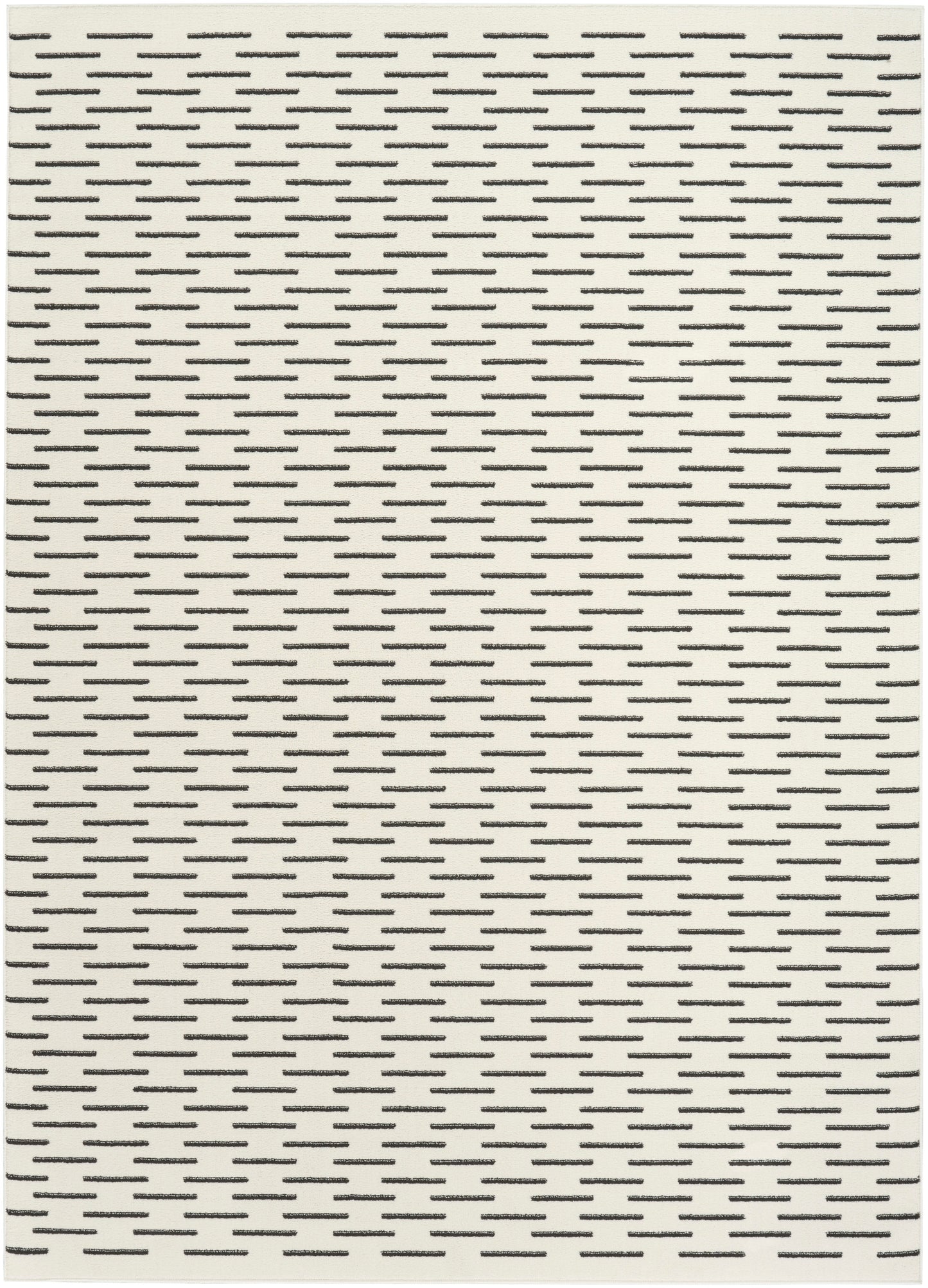 Beige ceramic tile featuring a repeating pattern of short black horizontal dashes for a modern geometric look.
