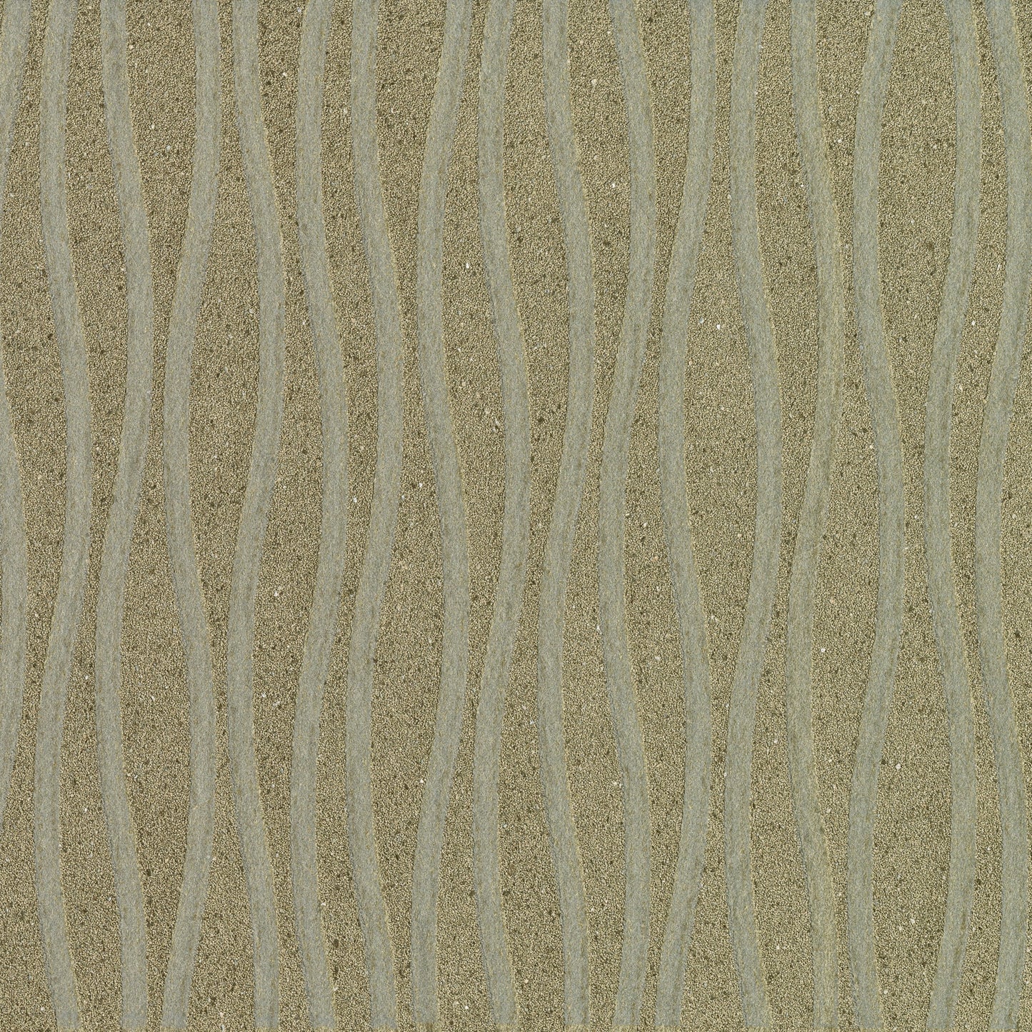 Beige textured wallpaper with vertical light gray wavy stripes and a subtle sand finish.