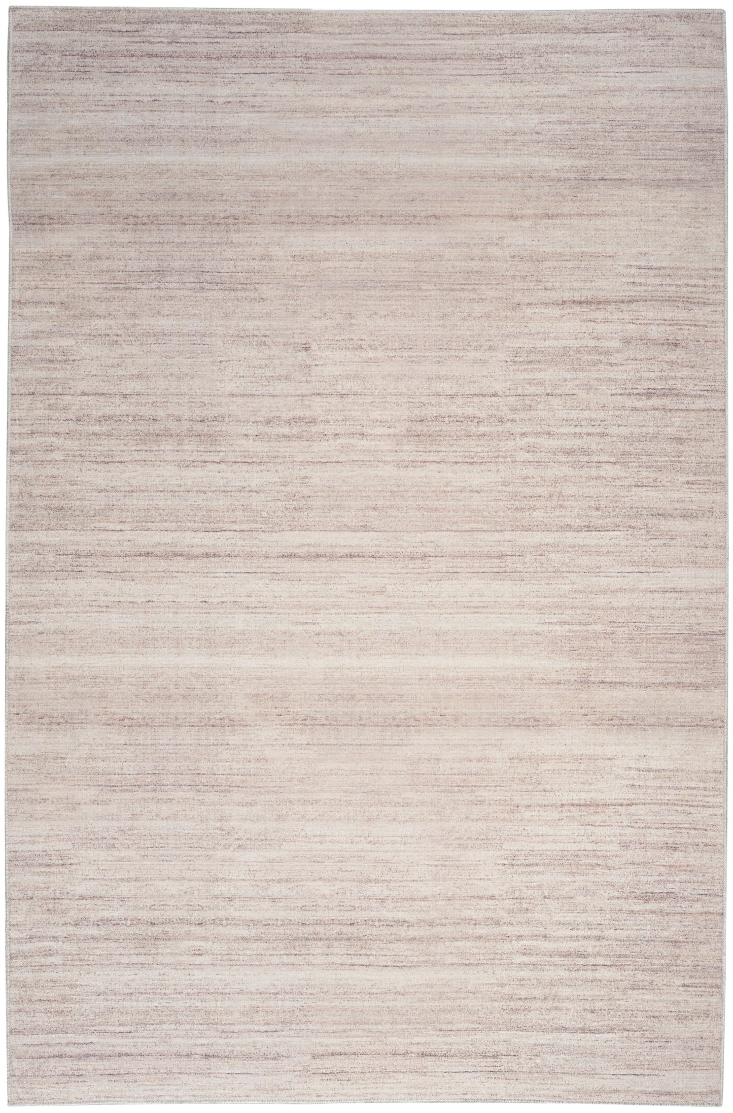 Rectangular beige flatweave rug with subtle cream and taupe horizontal stripes.