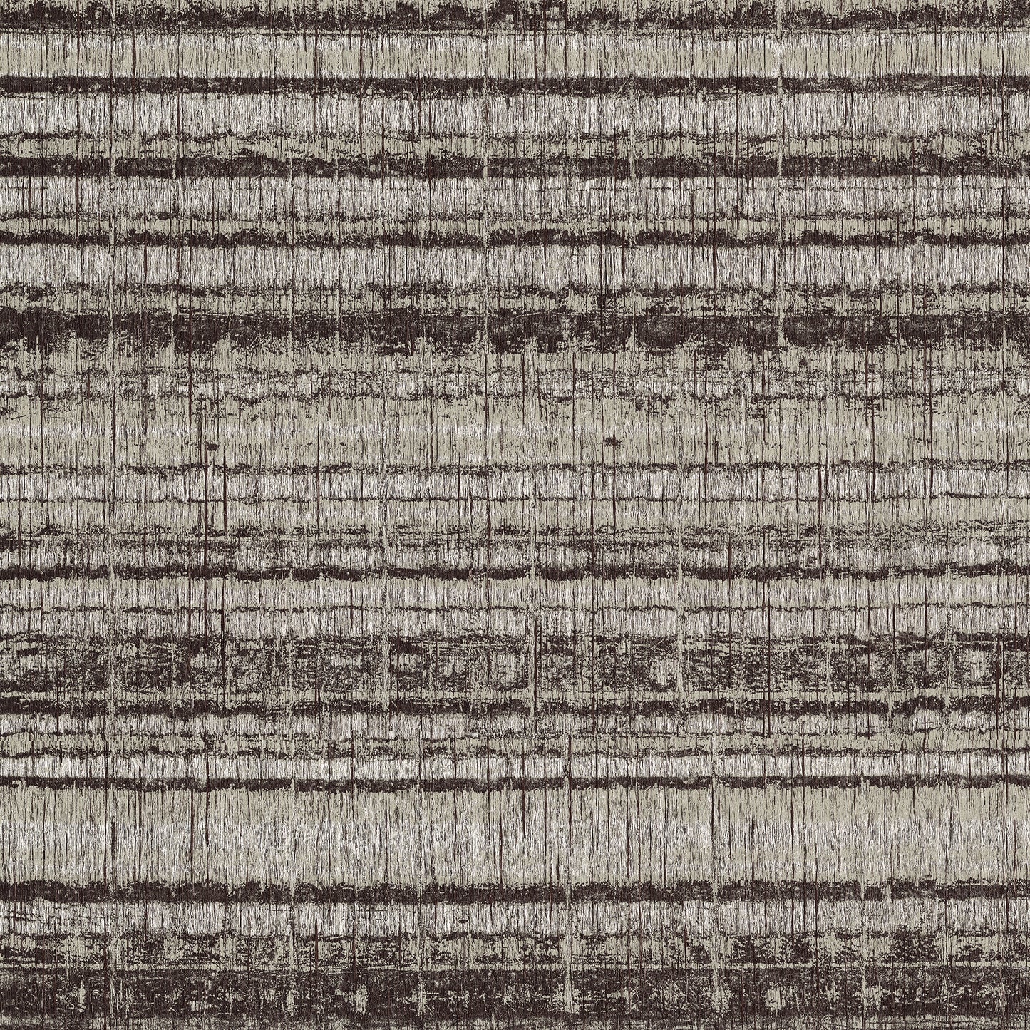 Beige and brown distressed striped woven rug with irregular dark bands; rustic, earthy decor.