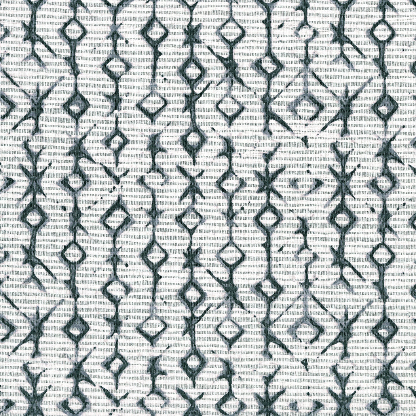 Light gray fabric with teal diamond lattice pattern and vertical linked lines; subtle horizontal texture.