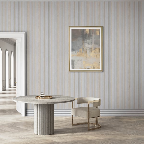 Wallpaper with a soft wave pattern in silver grey.