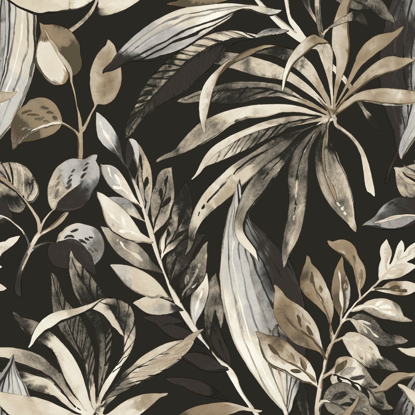 GALERIE WALLCOVERINGS Karuna Branched, Leaves, Motive Black - KRA71203