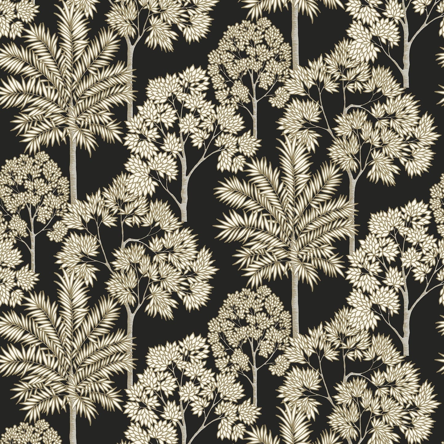 GALERIE WALLCOVERINGS Arcadia Branched, Leaves, All-over Black - ARA71302