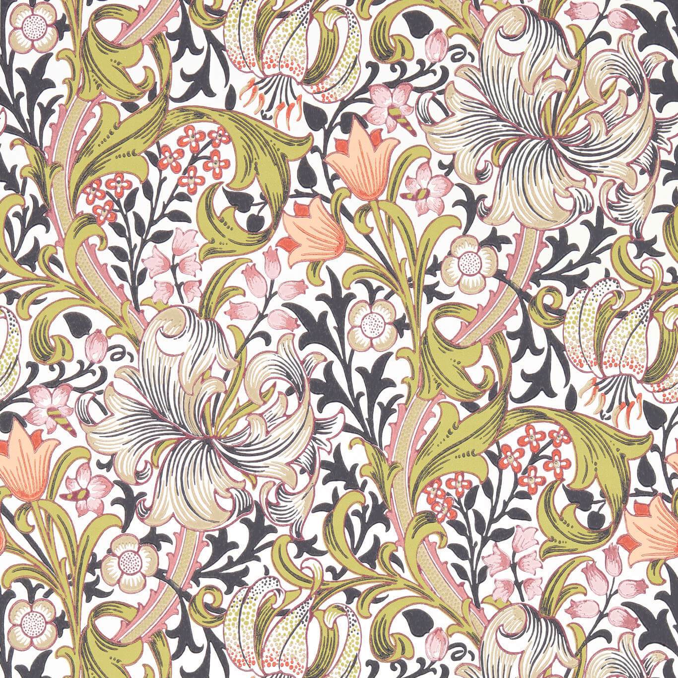 MORRIS & CO Golden Lily Wallpaper Contemporary, Floral Espresso Surflex-Printed Wallpaper - AARC510015