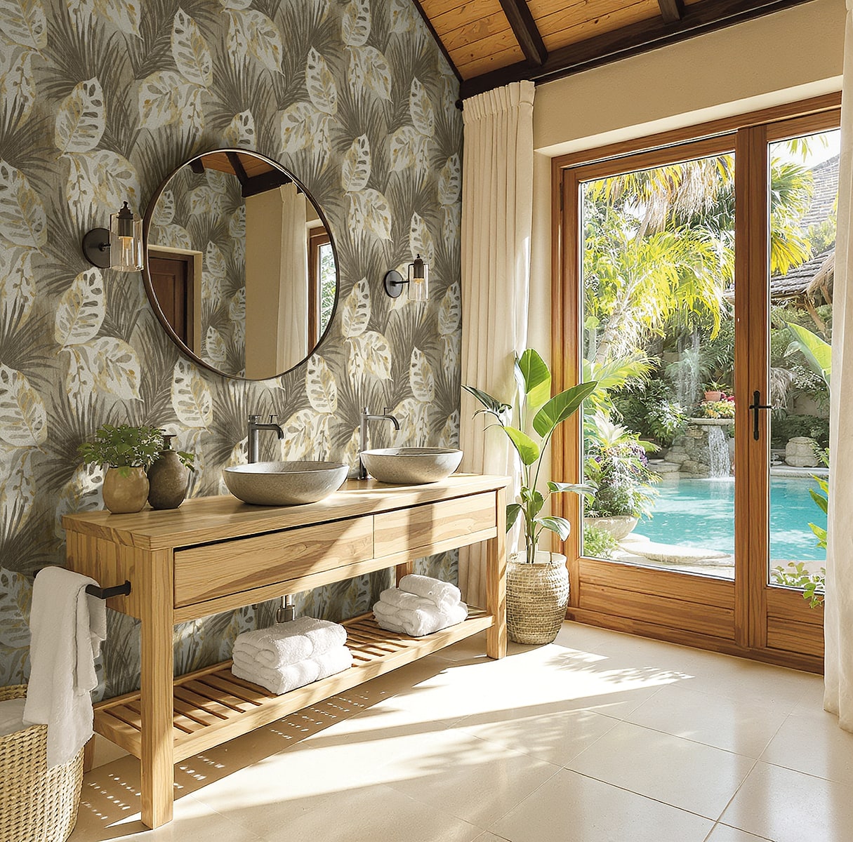 Seabrook Designs Karma Botanical Tropical Warm Neutrals , Beiges - AG60205