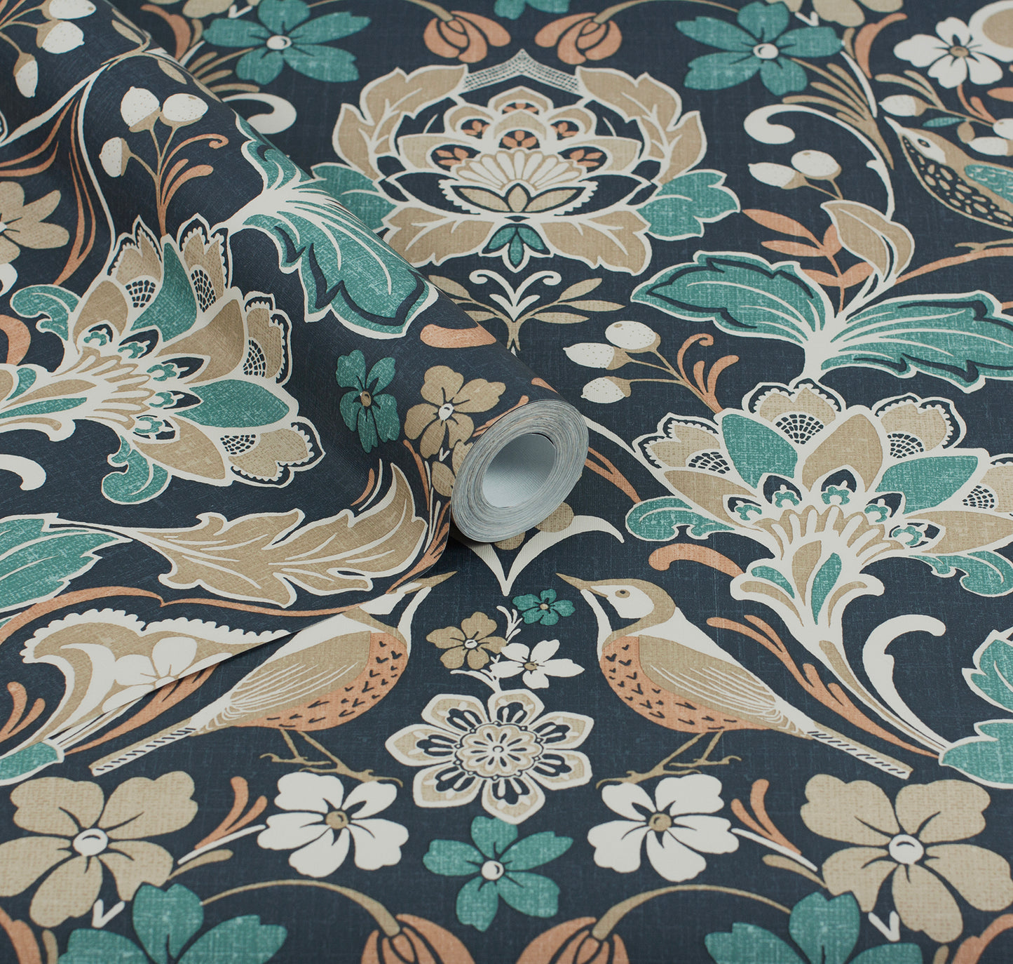 York Wallcoverings Arthouse Birdy Navy Nuthatch Floral Wallpaper Animals Bohemian Navy Wallpaper - AH100197AH