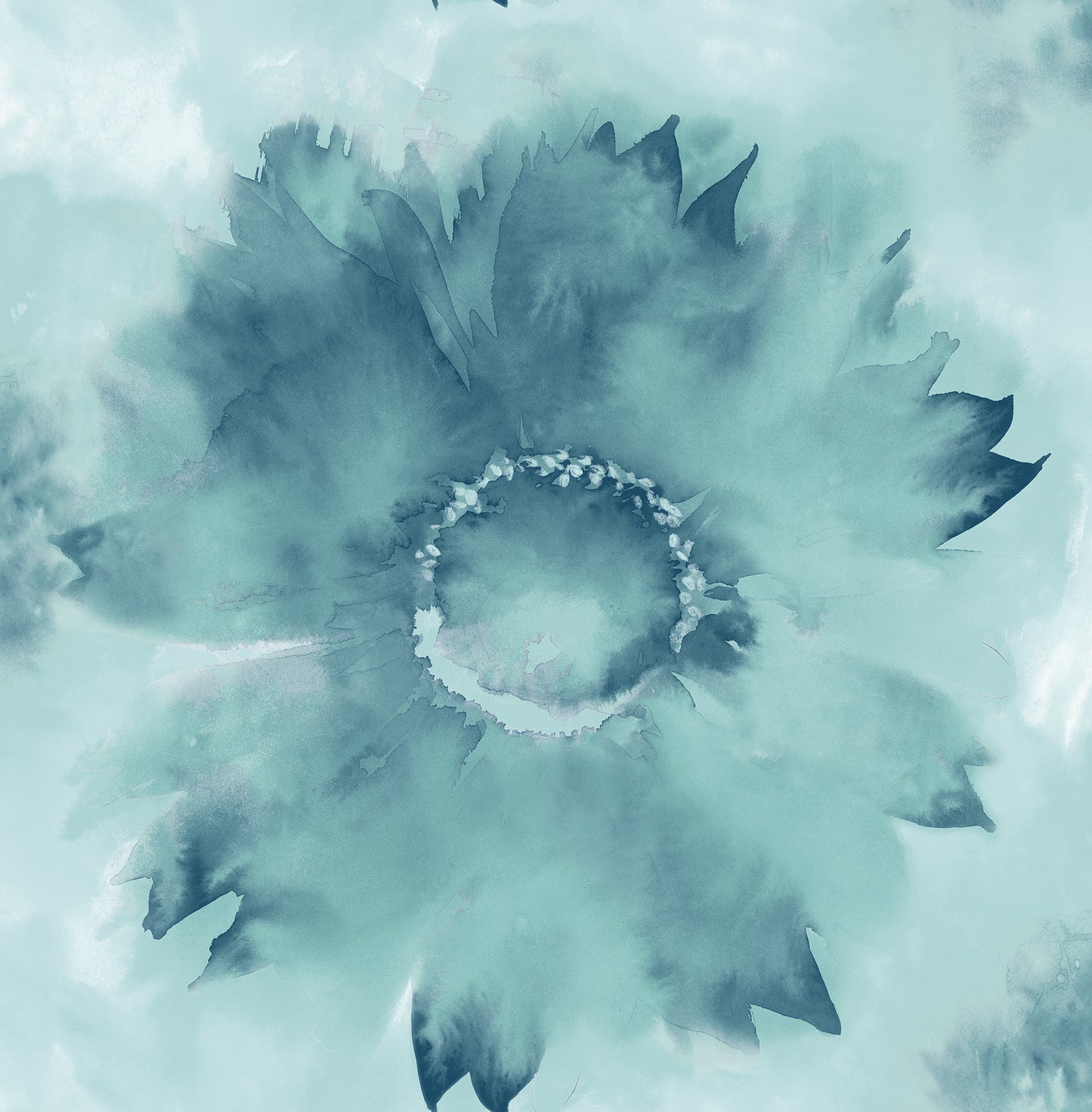Seabrook Designs Watercolor Sunflower Floral Contemporary Metallic Teal & Ice Blue - AH40502