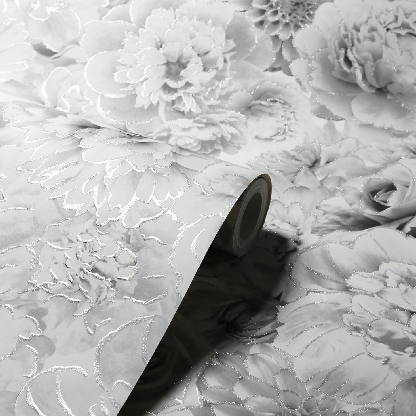 York Wallcoverings Arthouse Clarissa Grey Glitter Bloom Wallpaper Botanical Bohemian Grey Wallpaper - AH692803