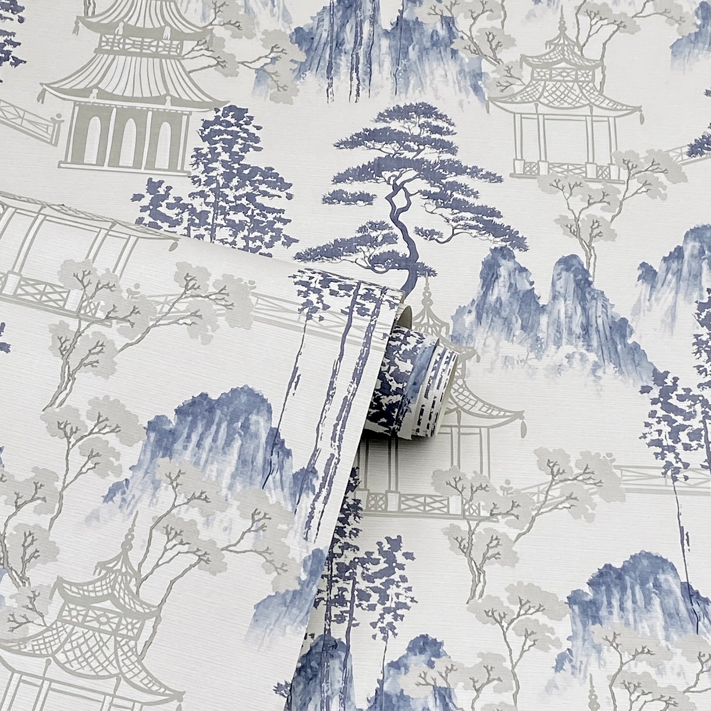 York Wallcoverings Arthouse Akio Blue Pagoda Wallpaper Global Whimsical Blue Wallpaper - AH924803