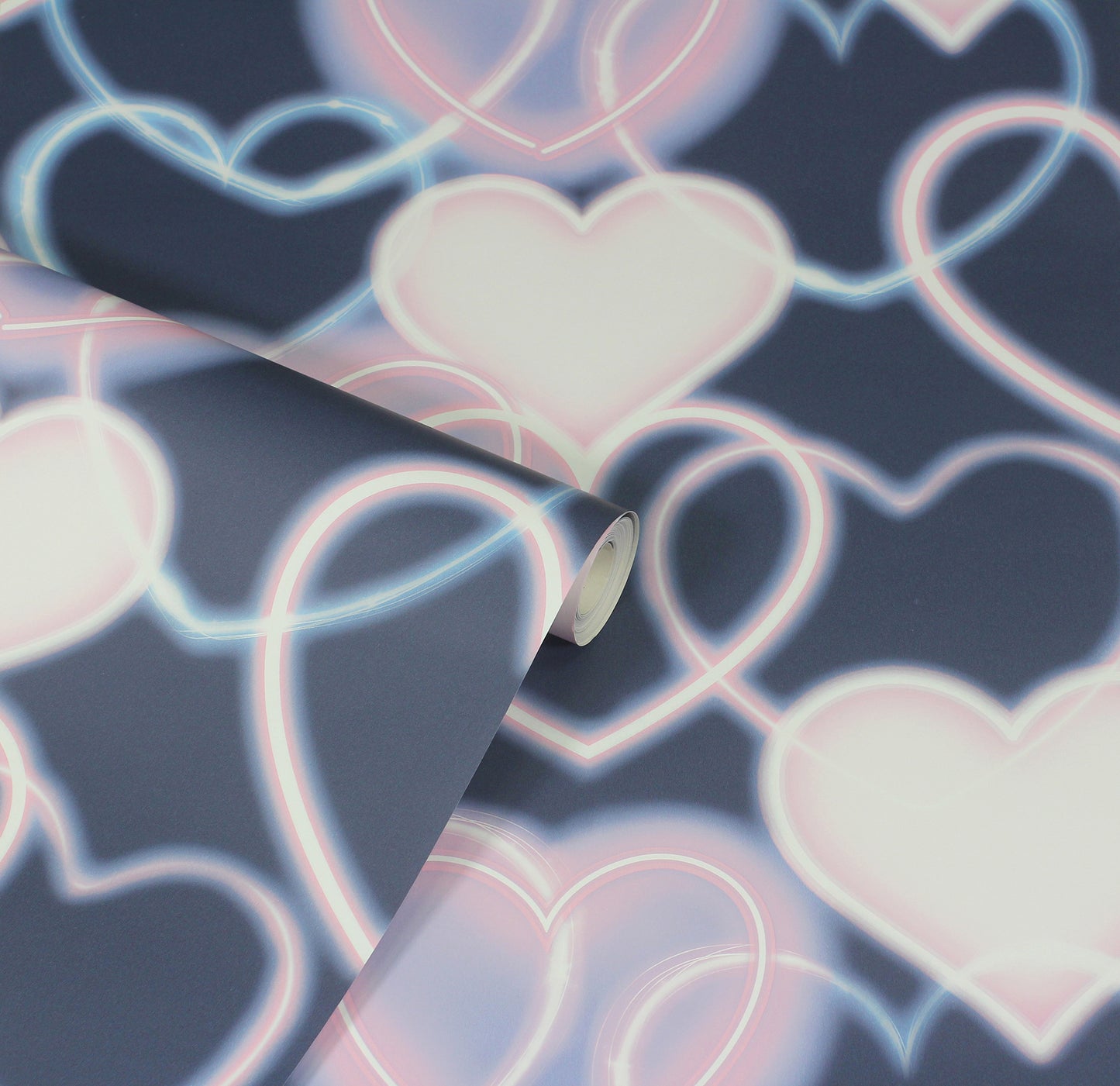 York Wallcoverings Arthouse Effie Navy Neon Heart Wallpaper Love Kids Navy Wallpaper - AH925605