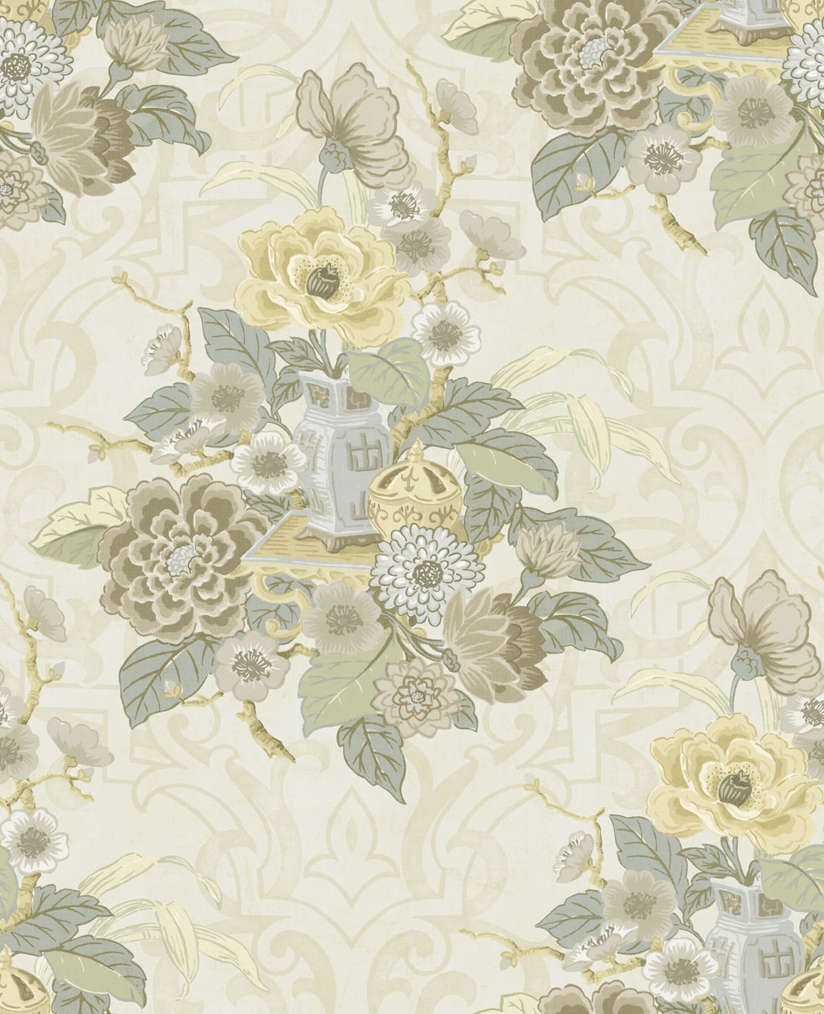 Seabrook Designs Koi Dynasty Floral Floral Traditional Off-White Metallic - AI40005