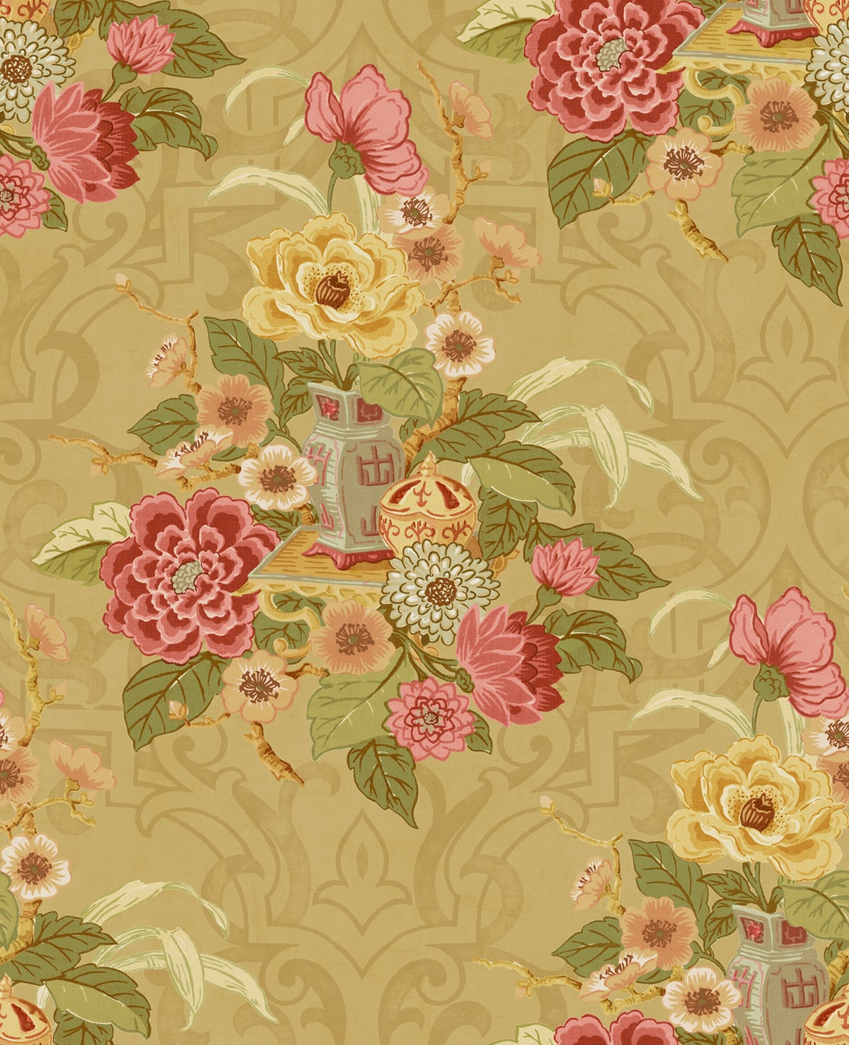 Seabrook Designs Koi Dynasty Floral Floral Traditional Gold Metallic - AI40010