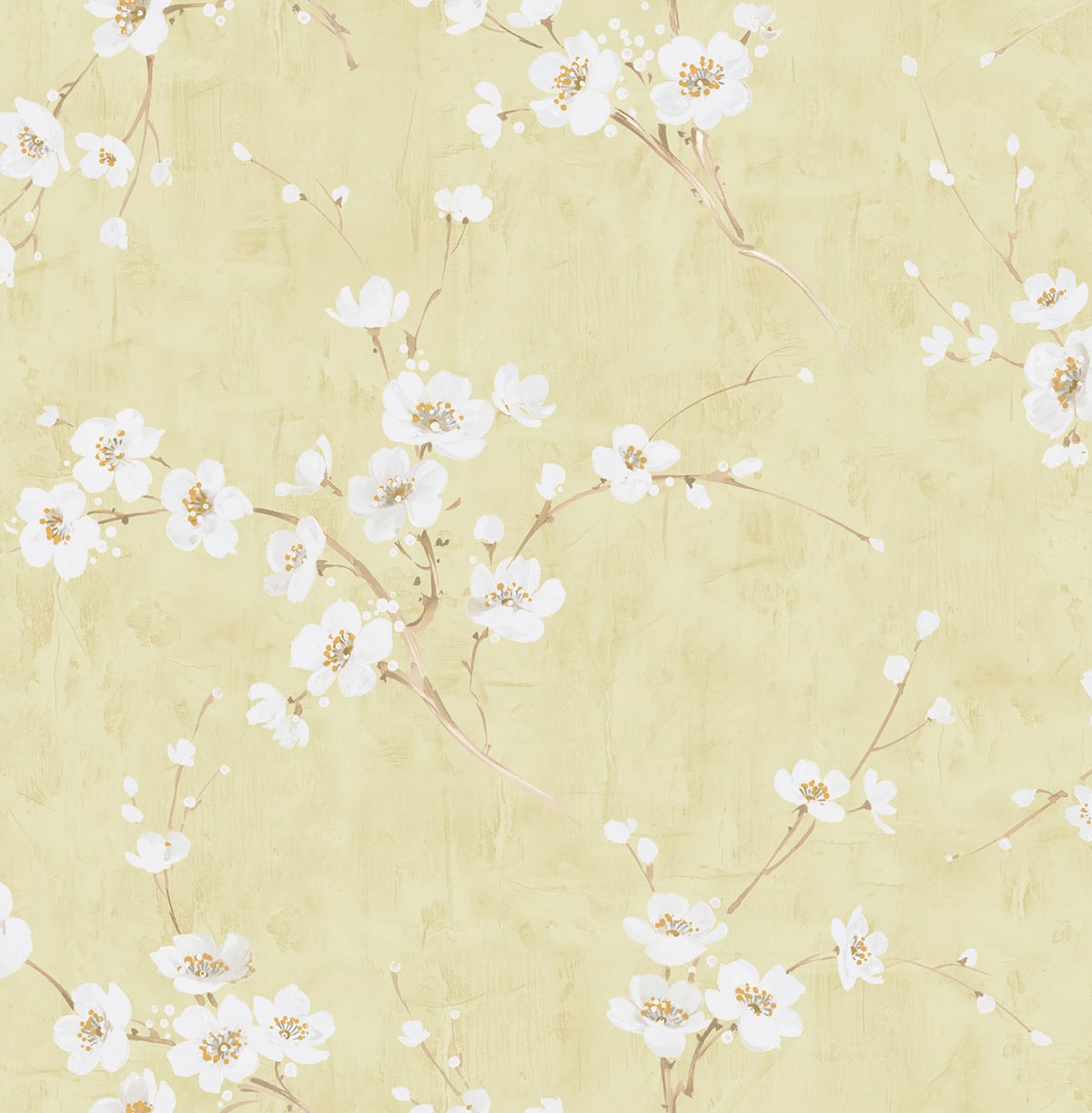 Seabrook Designs Koi Silk Road Dogwood Floral Traditional Yellow Metallic - AI41603