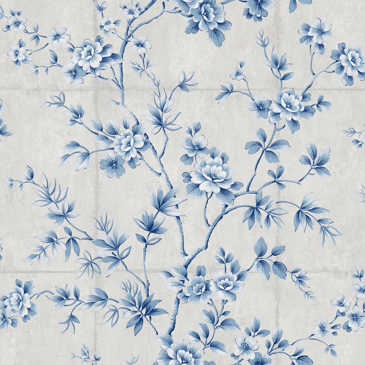 Seabrook Designs Koi Great Wall Floral Floral Traditional Blue Metallic - AI41902