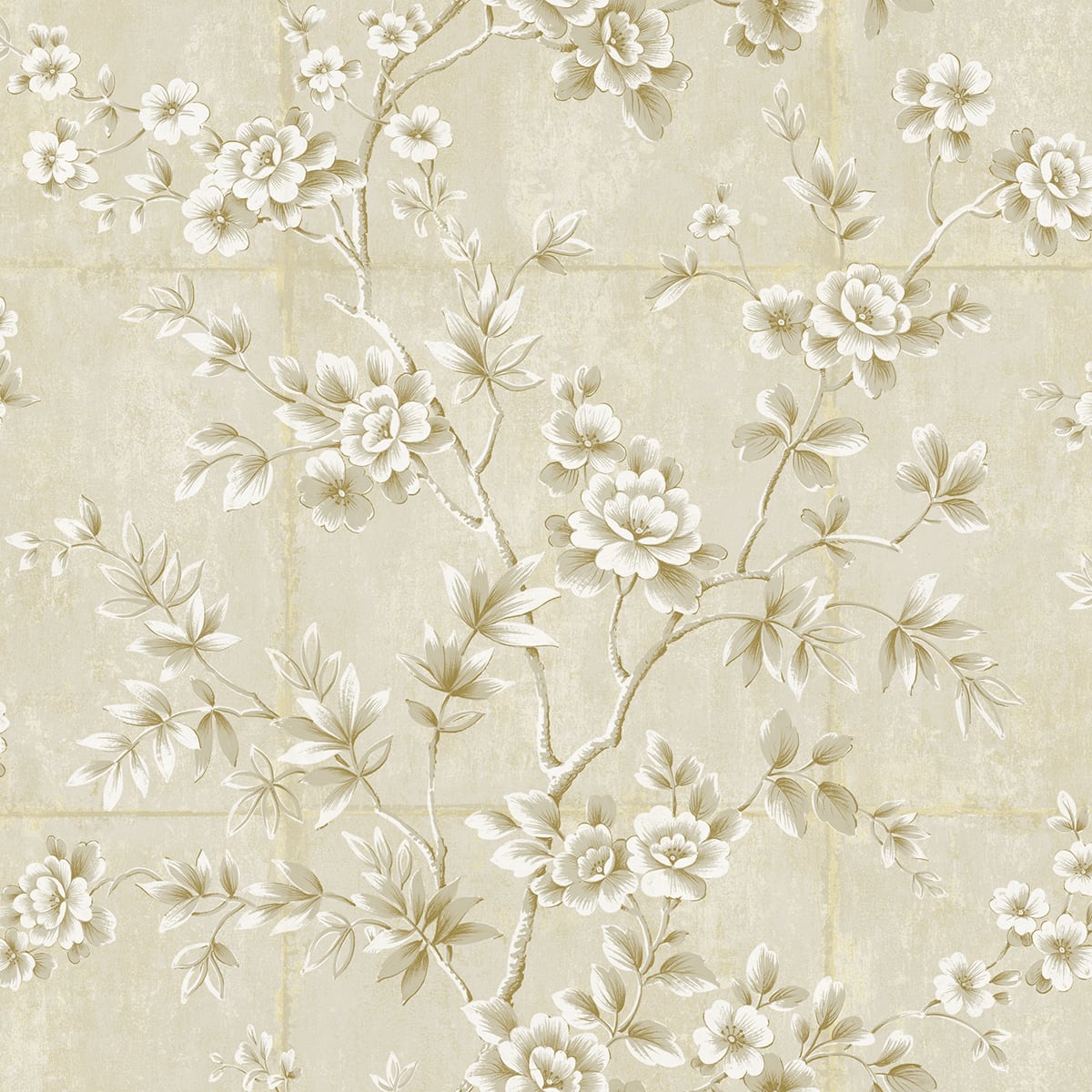 Seabrook Designs Koi Great Wall Floral Floral Traditional Beige Metallic - AI41903