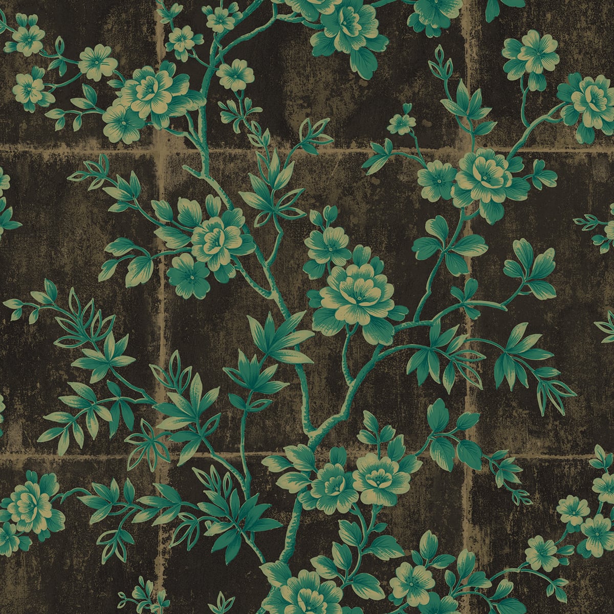 Seabrook Designs Koi Great Wall Floral Floral Traditional Teal Metallic - AI41904