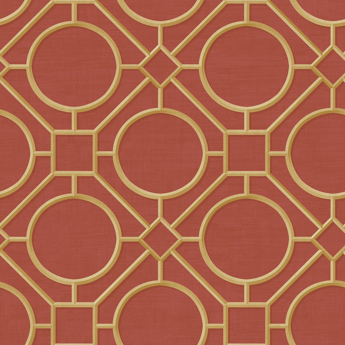 Seabrook Designs Koi Silk Road Trellis Geometric Traditional Red Metallic - AI42408