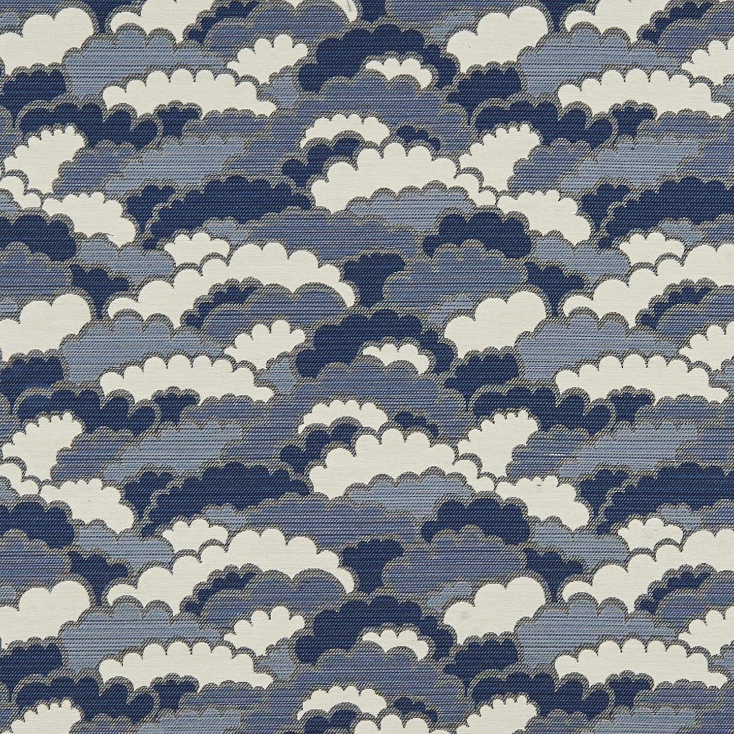 Denim-blue jacquard outdoor fabric with textured weave.